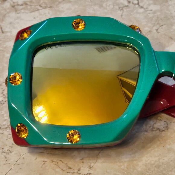 GUCCI HOLLYWOOD FOREVER OVERSIZED SQUARE MASK EMBELLISHED CRYSTAL SUNGLASSES